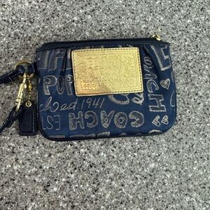 Coach Blue and Gold Graphic Wristlet